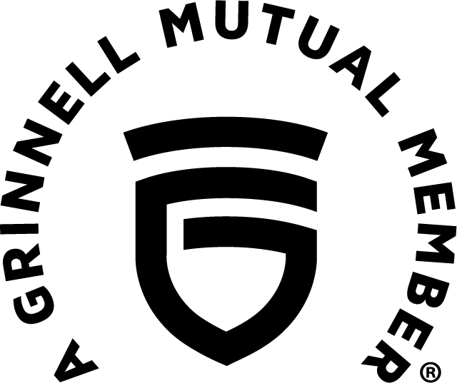 Grinnell Mutual member logo: circular badge with the company name around the edge and a stylized shield in the center.